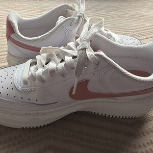 Nike White Sneakers with Pink Swoosh Platform